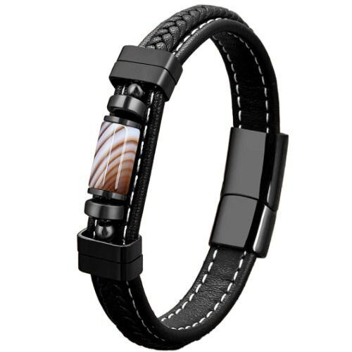 ***COI Black Titanium Tiger Eye Genuine Leather Bracelet With Steel Clasp(Length: 8.27 inches)-01633AA