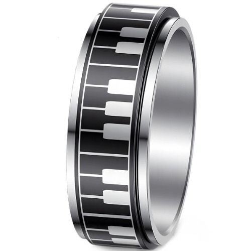 ***COI Titanium Black Silver Piano Rotating Ring-01640AA