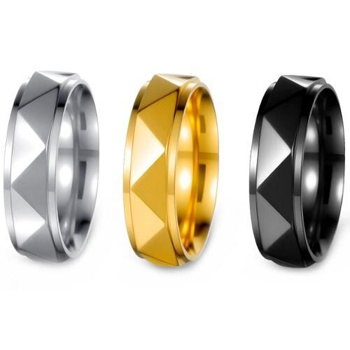 ***COI Titanium Black/Gold Tone/Silver Faceted Step Edges Ring-01654AA