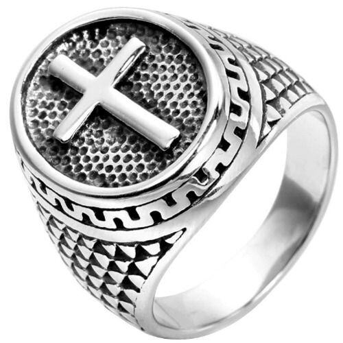 ***COI Titanium Black Gold Tone/Silver Cross Ring-01655AA