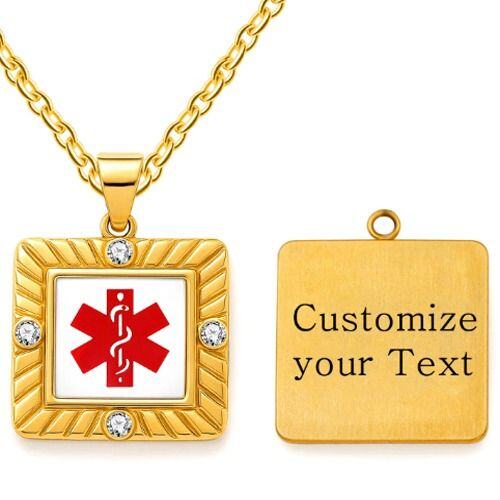 ***COI Gold Tone Titanium Medical Alert Pendant With Cubic Zirconia-01658AA