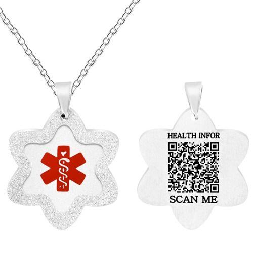***COI Titanium Gold Tone/Rose/Silver Medical Alert Custom Engraving Floral Pendant-01659AA
