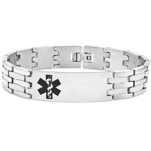 ***COI Titanium Silver/Gold Tone Silver Medical Alert Custom Engraving Bracelet With Steel Clasp(Length: 8.27 inches)-01663AA