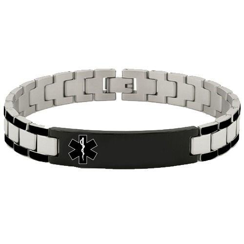 ***COI Titanium Black Silver Medical Alert Bracelet With Steel Clasp(Length: 7.87 inches)-01665AA