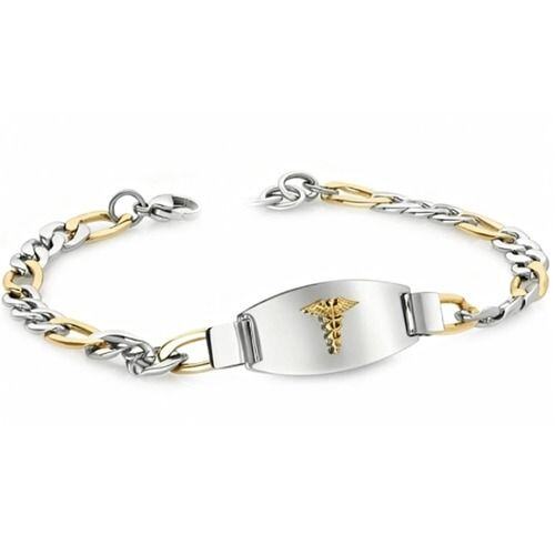 ***COI Titanium Silver/Gold Tone Silver Medical Alert Bracelet With Steel Clasp(Length: 8.27 inches)-01666AA