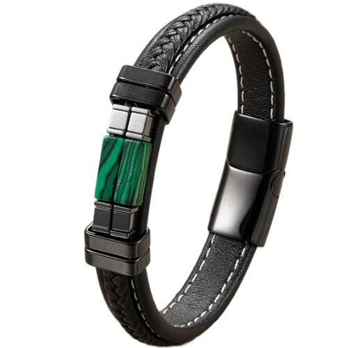 ***COI Titanium Black Silver Lapis Lazuli Genuine Leather Bracelet With Steel Clasp(Length: 9.06 inches)-01668AA