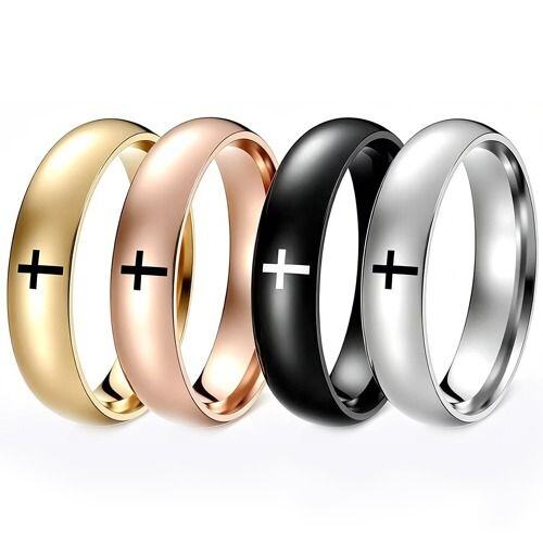 ***COI Titanium Black/Gold Tone/Silver/Rose Cross Dome Court Ring-01669AA