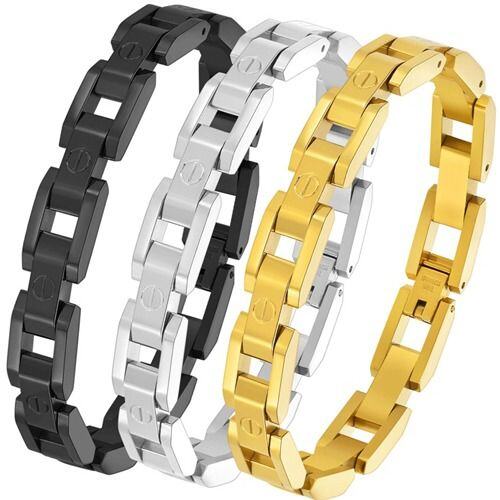 ***COI Titanium Black/Gold Tone/Silver Bracelet With Steel Clasp(Length: 8.27 inches)-01686AA