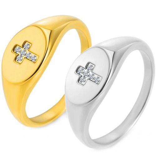 ***COI Titanium Gold Tone/Silver Cross Ring With Cubic Zirconia-01692AA