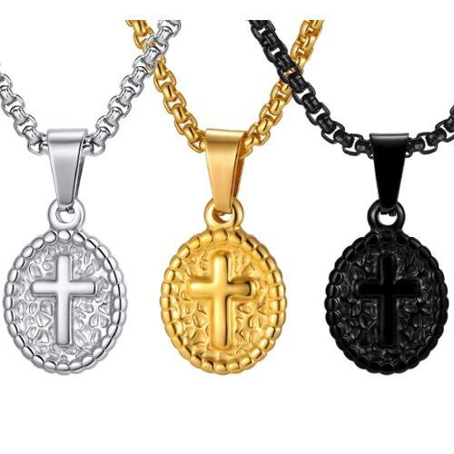 ***COI Titanium Black/Gold Tone/Silver Cross Tag Pendant-01694AA