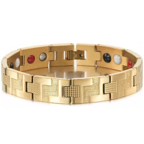 ***COI Gold Tone Titanium Bracelet With Steel Clasp(Length: 8.66 inches)-01702AA