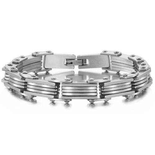***COI Titanium Silver/Black/Gold Tone Silver Bracelet With Steel Clasp(Length: 7.87 inches)-01706AA