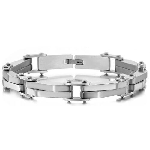 ***COI Titanium Silver/Black/Gold Tone Silver Bracelet With Steel Clasp(Length: 8.66 inches)-01707AA