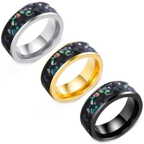 ***COI Titanium Black/Gold Tone/Silver Abalone Shell & Meteorite Ring-01711AA