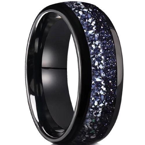 ***COI Black Tungsten Carbide Meteorite Dome Court Ring-01713AA