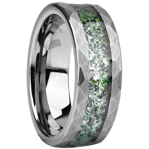 ***COI Tungsten Carbide Faceted Ring With Green Malachite-01714AA