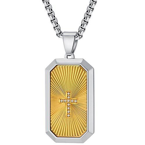 ***COI Titanium Black/Gold Tone Silver Cross Tag Pendant With Cubic Zirconia-01716AA