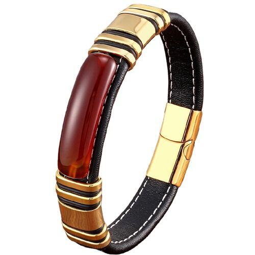 ***COI Gold Tone Titanium Tiger Eye Genuine Leather Bracelet With Steel Clasp(Length: 8.27 inches)-01749AA