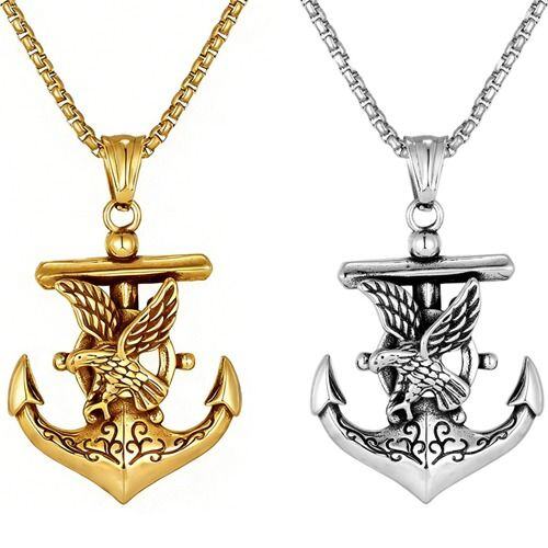 ***COI Titanium Black Gold Tone/Silver Anchor & Eagle Pendant-01755AA