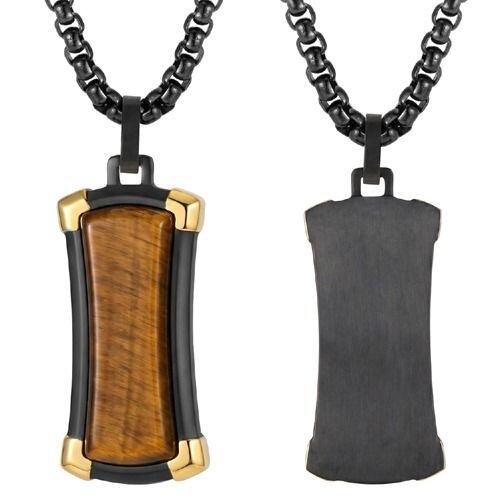 ***COI Titanium Black Gold Tone Tiger Eye Pendant-01756A