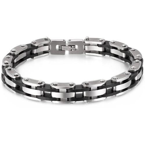 ***COI Titanium Black Silver Bracelet With Steel Clasp(Length: 8.46 inches)-01761AA
