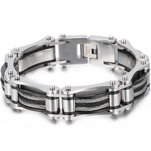***COI Titanium Black Silver Bracelet With Steel Clasp(Length: 8.27 inches)-01763AA