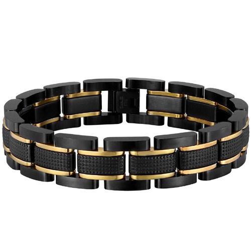 ***COI Titanium Black Gold Tone Bracelet With Steel Clasp(Length: 8.27 inches)-01766AA