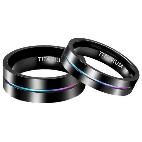 ***COI Black Titanium Rainbow Pride Center Groove Pipe Cut Flat Ring-01767AA