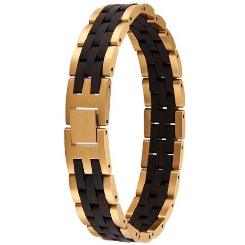 ***COI Gold Tone Titanium Koa Wood Bracelet With Steel Clasp(Length: 8.66 inches)-01836AA