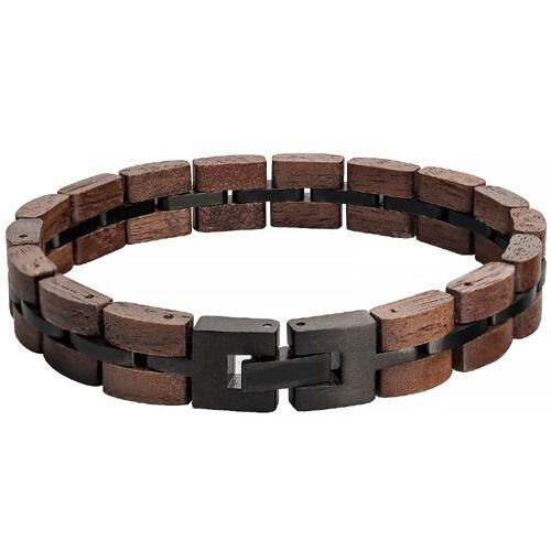 ***COI Black Titanium Koa Wood Bracelet With Steel Clasp(Length: 8.66 inches)-01837AA