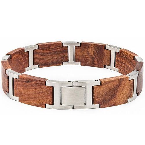 ***COI Titanium Gold Tone/Silver Koa Wood Bracelet With Steel Clasp(Length: 8.66 inches)-01838AA