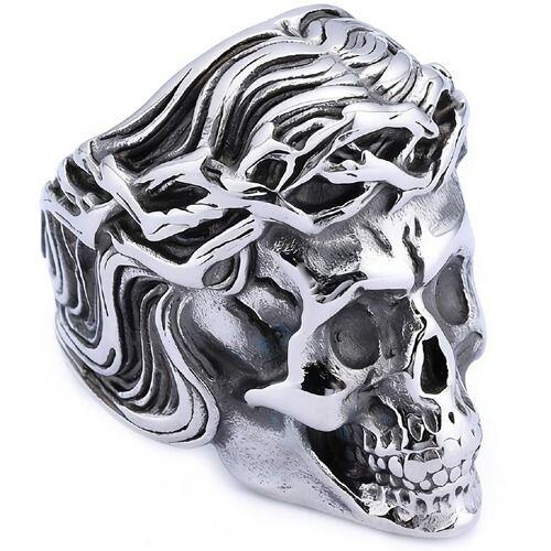 ***COI Titanium Black Silver Skull Ring-01861AA