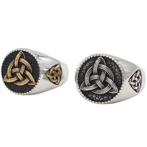 ***COI Titanium Black Gold Tone/Silver Trinity Knots Ring-01865AA