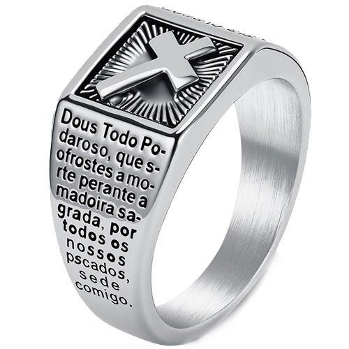 ***COI Titanium Black/Gold Tone/Silver Cross Prayer Ring-01872AA