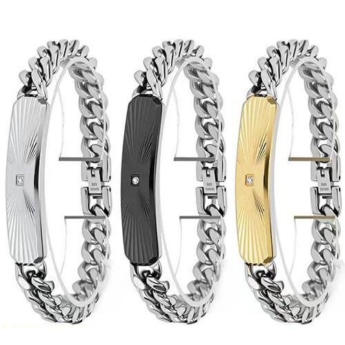 ***COI Titanium Silver Black/Gold Tone/Silver Cubic Zirconia Bracelet With Steel Clasp(Length: 8.26 inches)-01879AA