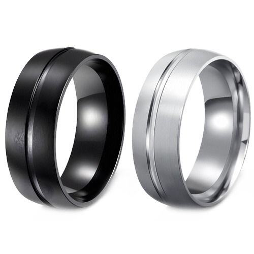 ***COI Titanium Black/Silver Center Groove Ring-01882AA
