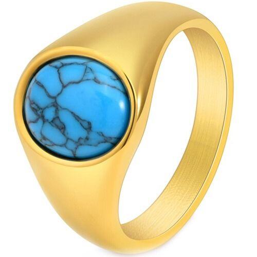 ***COI Titanium Gold Tone/Silver Ring With Turquoise-01883AA