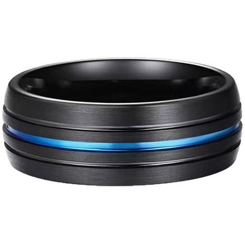 ***COI Titanium Black Blue Triple Grooves Ring-01884AA