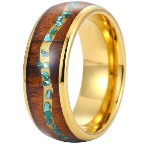 ***COI Gold Tone Titanium Ring With Abalone Shell & Koa Wood-01885AA