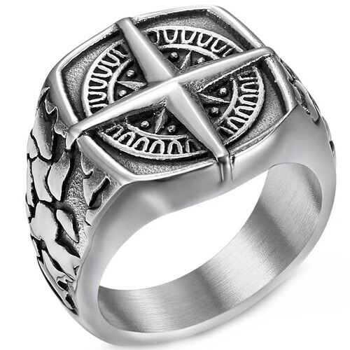 ***COI Titanium Black Silver Compass Ring-01886AA