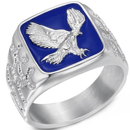 ***COI Titanium Gold Tone/Silver Blue Eagle Ring-01889AA