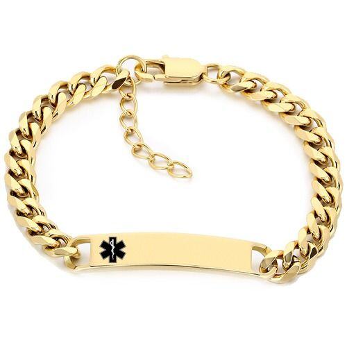 ***COI Titanium Silver/Gold Tone Medical Alert Bracelet With Steel Clasp(Length: 7.87 inches)-01892AA