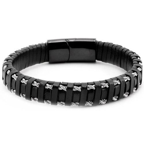 ***COI Titanium Genuine Leather Bracelet With Steel Clasp(Length: 8.27 inches)-01896AA