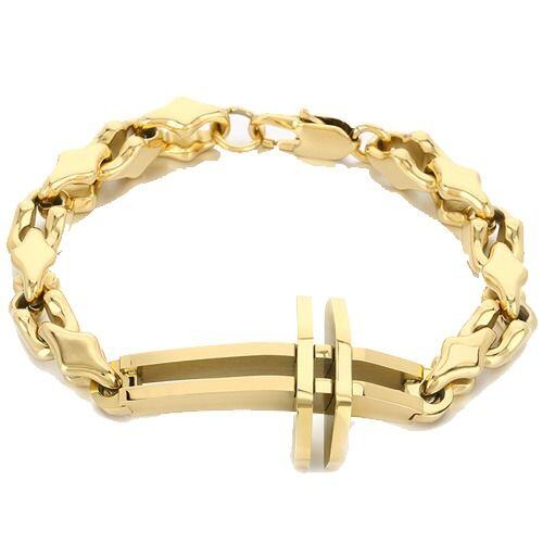 ***COI Titanium Black/Gold Tone/Silver Cross Bracelet With Steel Clasp(Length: 8.66 inches)-01898AA