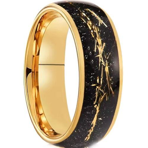 ***COI Gold Tone Tungsten Carbide Meteorite & Gold Foil Dome Court Ring-01904AA