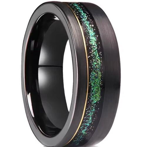 ***COI Tungsten Carbide Black Gold Tone Meteorite Ring-01905AA