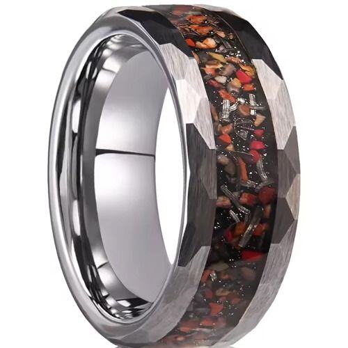 ***COI Tungsten Carbide Faceted Ring With Dinosaur Bone-01909AA