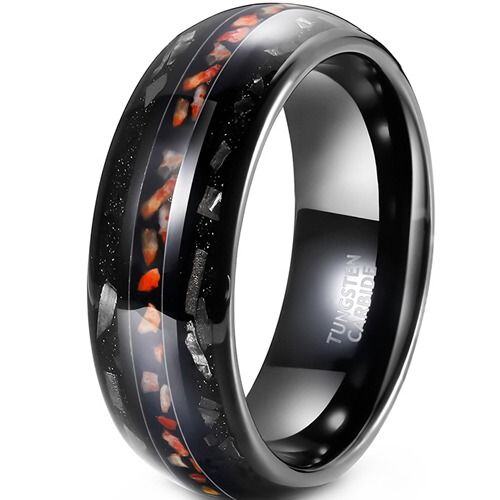 ***COI Black Tungsten Carbide Dinosaur Bone & Meteorite Dome Court Ring-01911AA