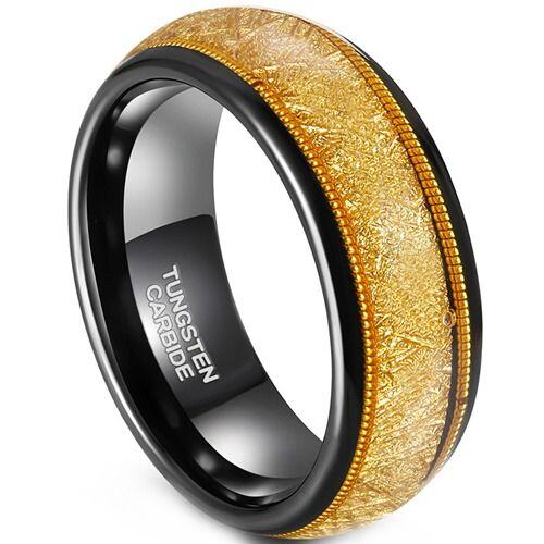 ***COI Tungsten Carbide Black Gold Tone Wire Ring With Meteorite-01918AA
