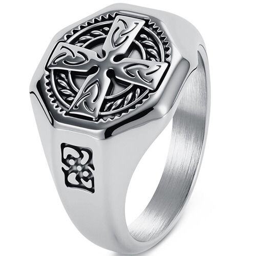 ***COI Titanium Black/Gold Tone/Silver Cross Celtic Ring-01926AA